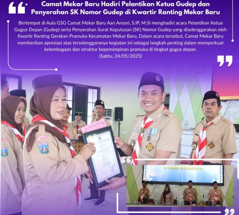 Camat Mekar Baru Selaku Ka.Mabiran Menghadiri Pelantikan Gudep.
