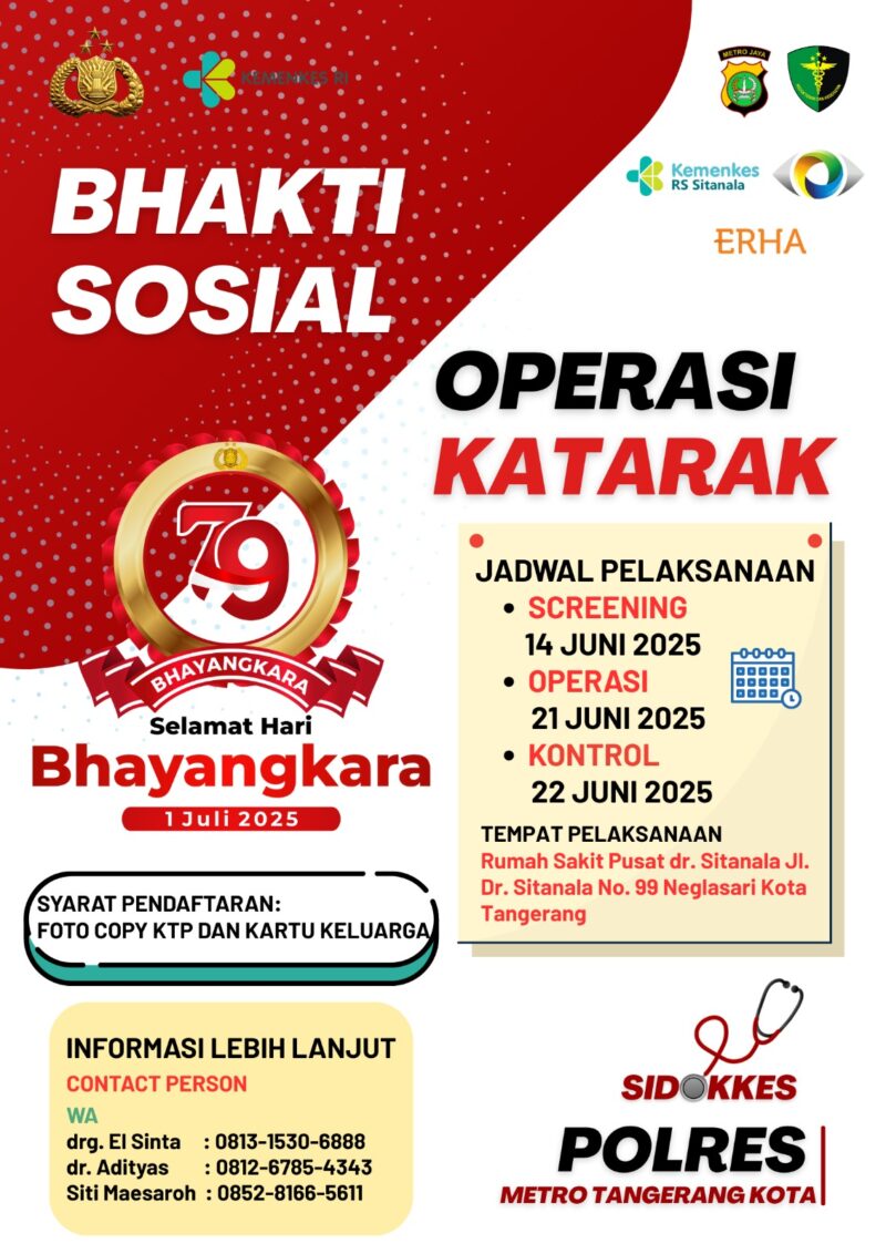 Dalam rangka Hari Bhayangkara ke-79 Tahun 2025, Polres Metro Tangerang Kota Bhakti Kesehatan Operasi Katarak Gratis.
