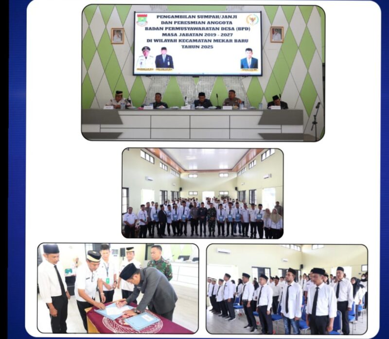 Diperpanjang Masa Jabatan, Camat Mekar Baru Lantik Anggota BPD.