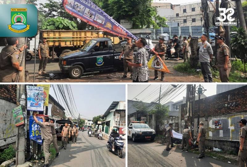 Trantib Kecamatan Larangan Gelar Operasi Penertiban Spanduk Liar.