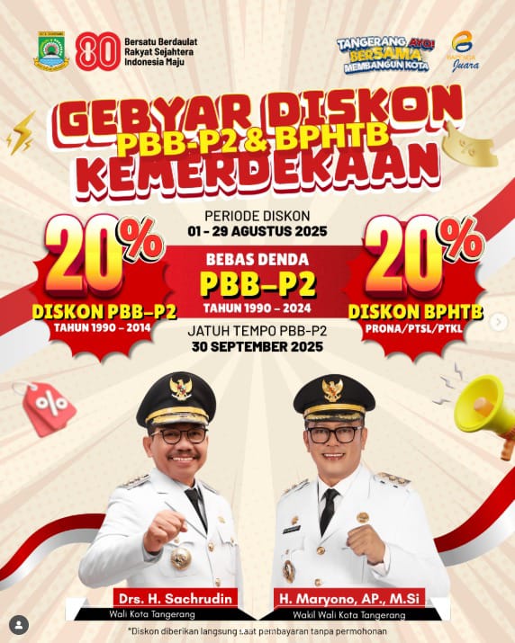 Edisi Kemerdekaan, Pemkot Tangerang Gebyar Diskon PBB-P2 dan BPHTB.